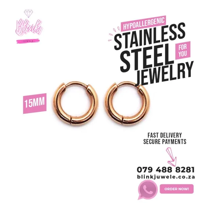 15mm Rose Gold Stainless Hoop earrings