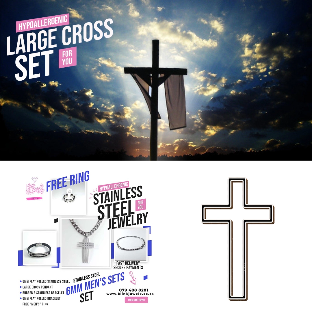 Large Cross Set Stainless Steel Jewelry Pretoria Large Cross Set