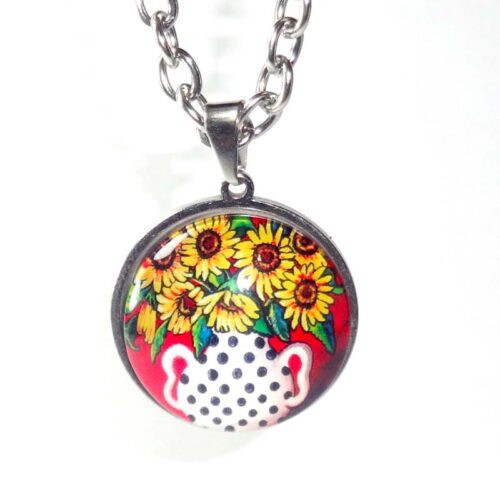 Cartoon Sunflower Domed Glass Cabochon