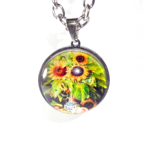 Sunflower Domed Glass Cabochon