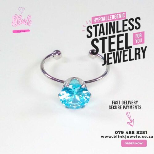 Blue Adjustable Crystal Ring