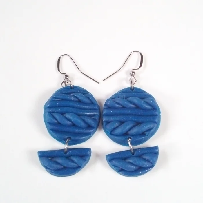 Blue Knitted Polymer Clay Earrings
