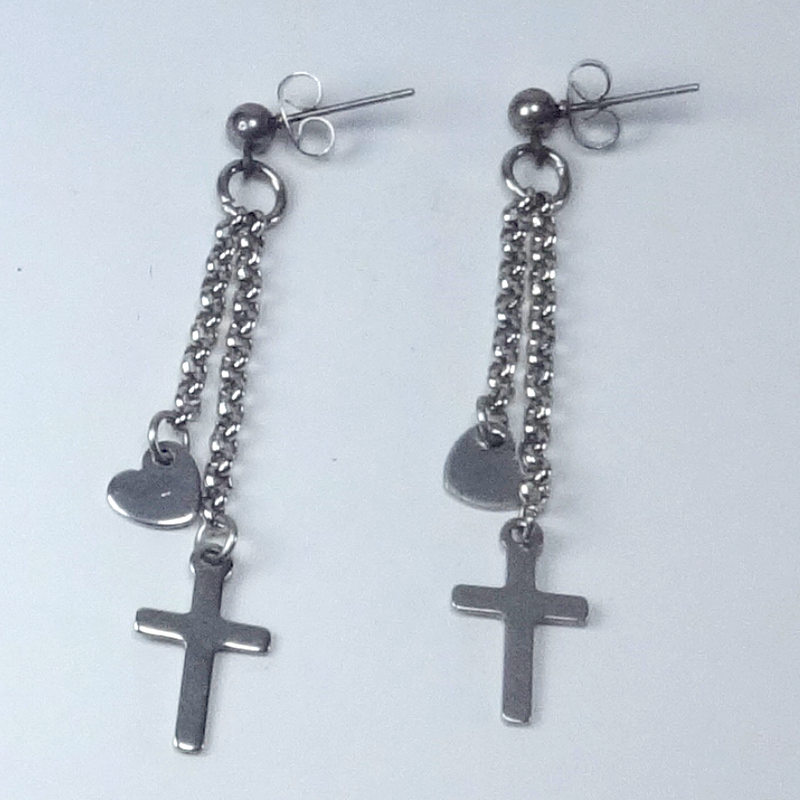 Cross Heart Dangle Earrings