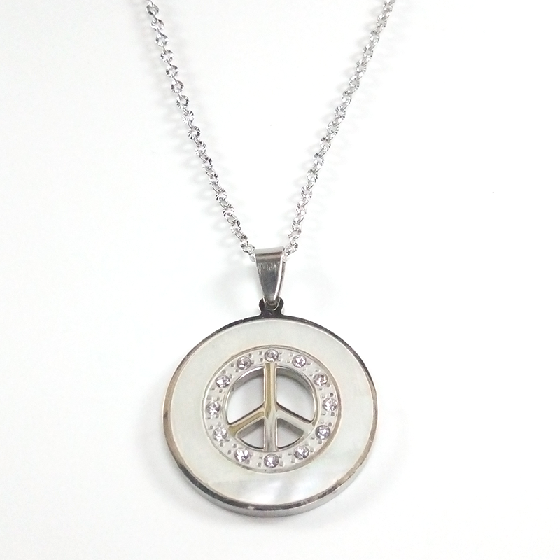 Crystal Peace 3mm Crinkle Linked Chain Necklace and Pendant Combo