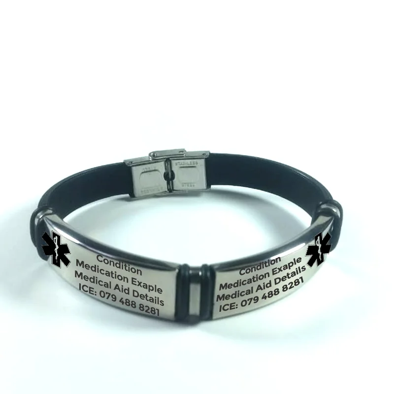 Personalized Medical ID Bracelet with Stainless Steel Bar Adjustable Rope  Chain - ForeverGifts.com