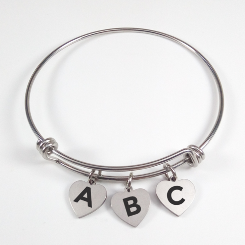 Engraved Heart Initial Wire Bracelet