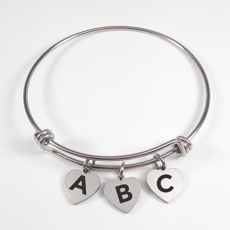 Engraved Heart Initial Wire Bracelet Engraved Heart Initial Wire Bracelet