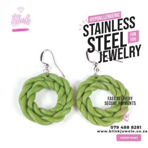 Green Round Weave Polymer Clay Earrings