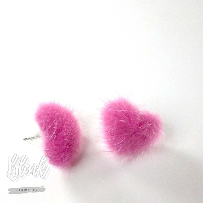 Fluffy Heart Pink Kids Earrings