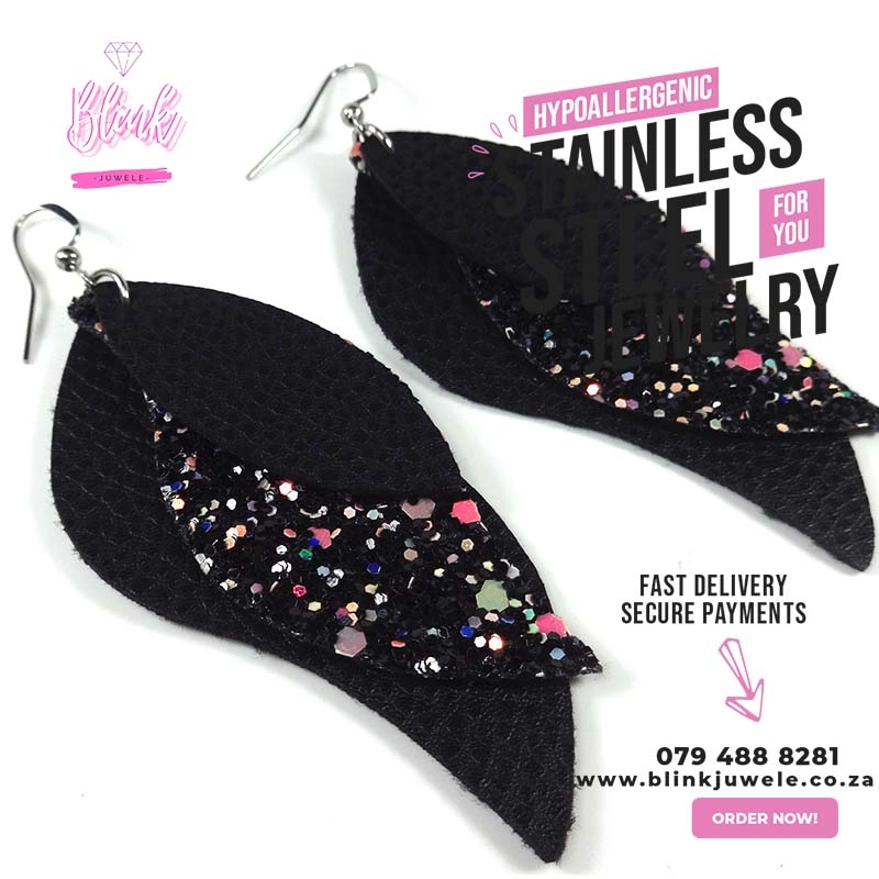 Black Faux Leather Earrings