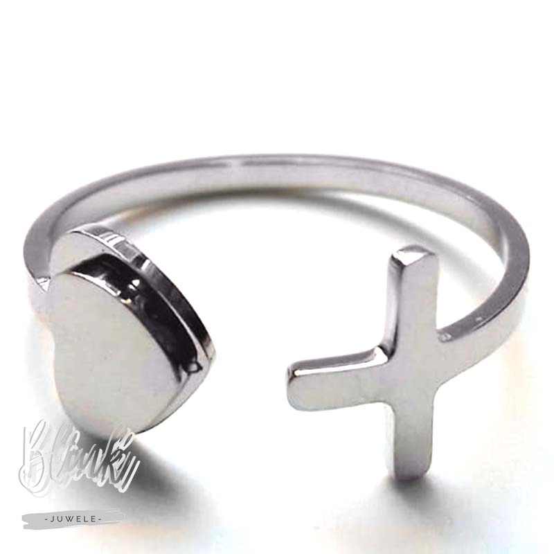 Heart and Cross Adjustable ring