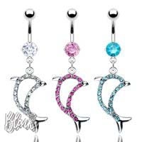 Crystal Dangle Dolphin Belly Ring