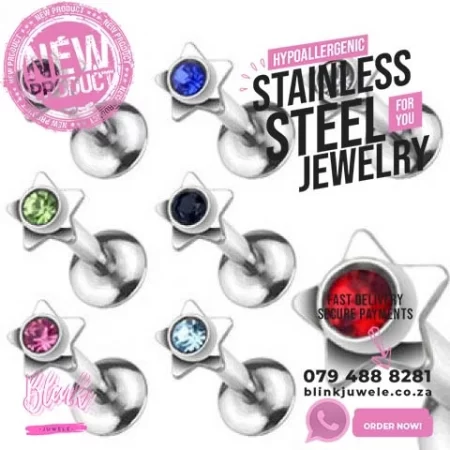 Internally Threaded Star Cubic Zirconia Labret