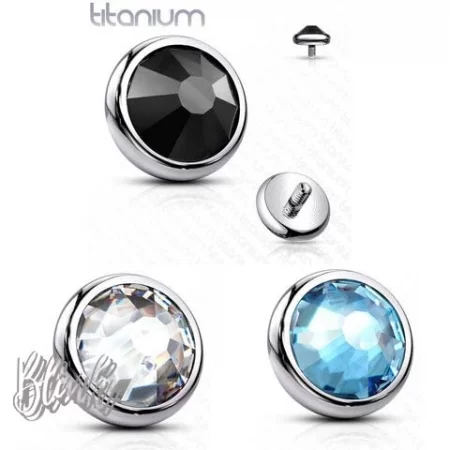Titanium Internally Threaded Bezel Dermal Tops with Crystal
