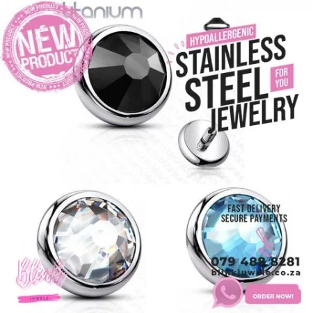 Titanium Internally Threaded Bezel Dermal Tops with Crystal