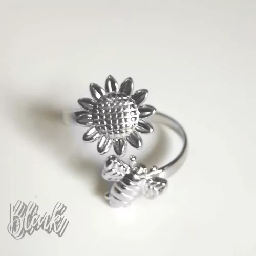 Sunflower Bee Adjustable Ring
