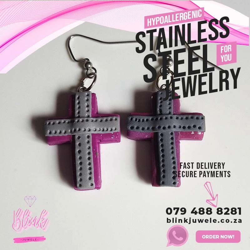 Purple Cross Polymer Clay Earrings