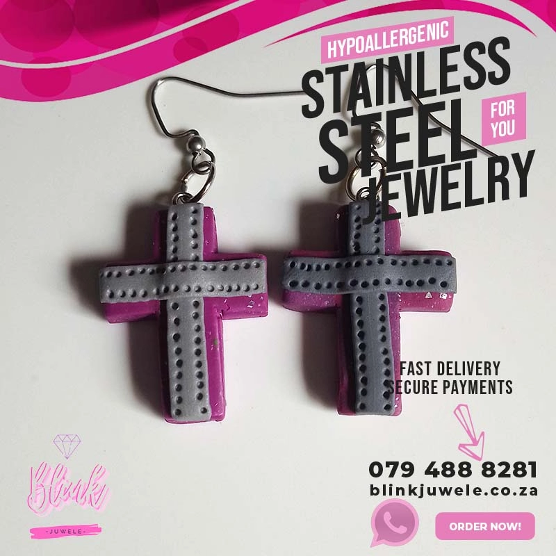 Purple Cross Polymer Clay Earrings