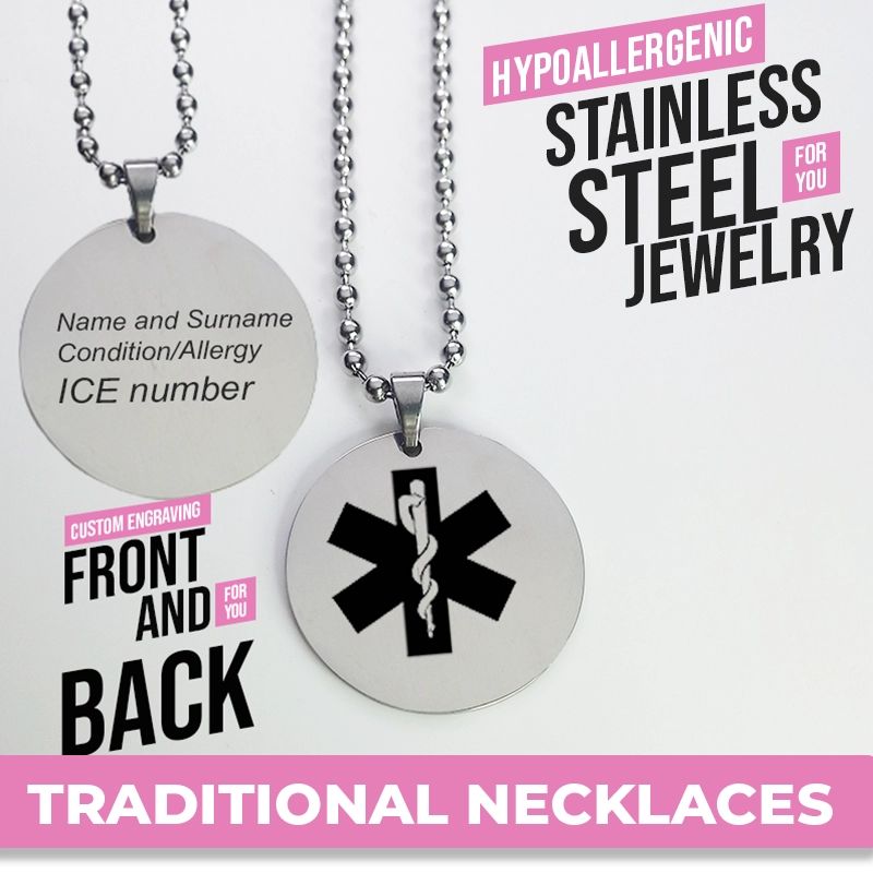 Medical Alert Necklaces for Men | Engraved Men's ID Necklaces
