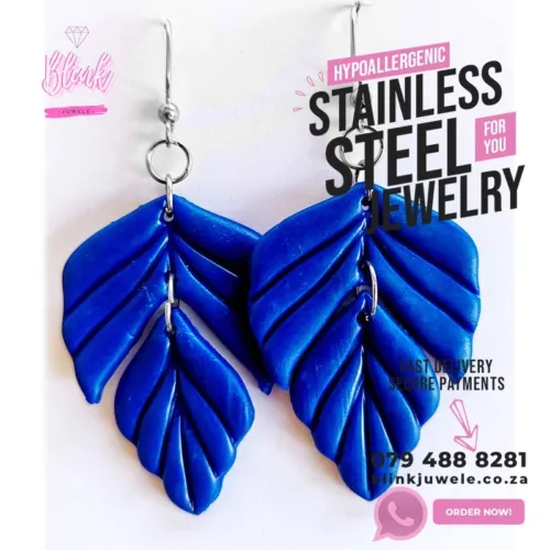 Blue leaf Clay Earrings
