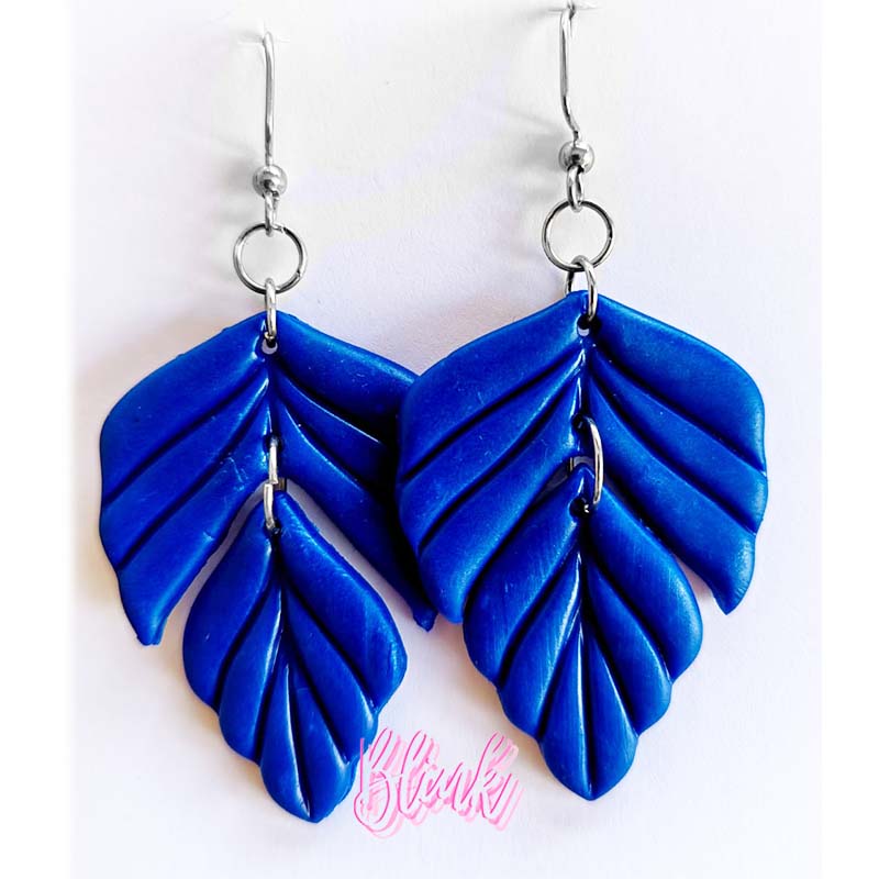 Blue leaf Clay Earrings