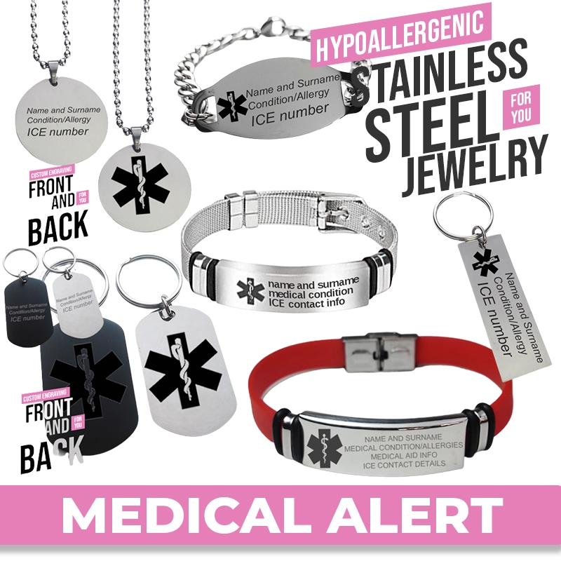 Stainless Steel Charm bracelet with Plain Red Black or Pink logo   MedicAlert South Africa