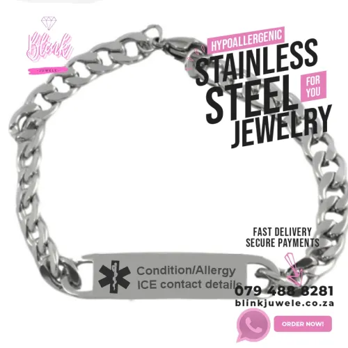 7mm Flat Rolled Medical Alert Bracelet Medium Plate