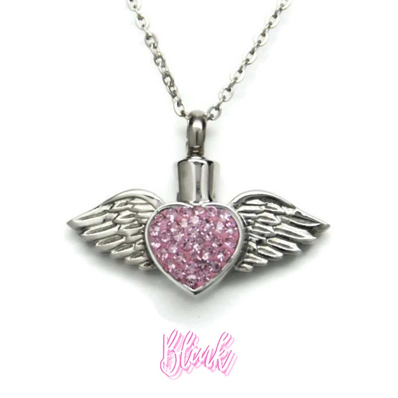 Angel Wing Cremation pendant Pink Custom Ash Jewelry Angel Wing Cremation Pendant