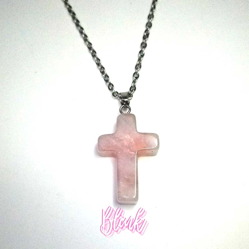 Rose Quartz Cross Necklace Stainless Steel jewelry Pretoria Blink Juwele Rose Quartz Cross Necklace