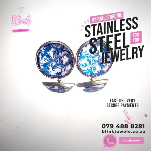 Blue Floral Glass Dome Earrings