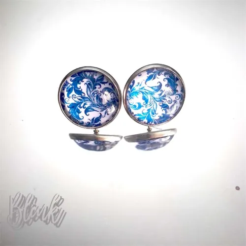 Blue Floral Glass Dome Earrings