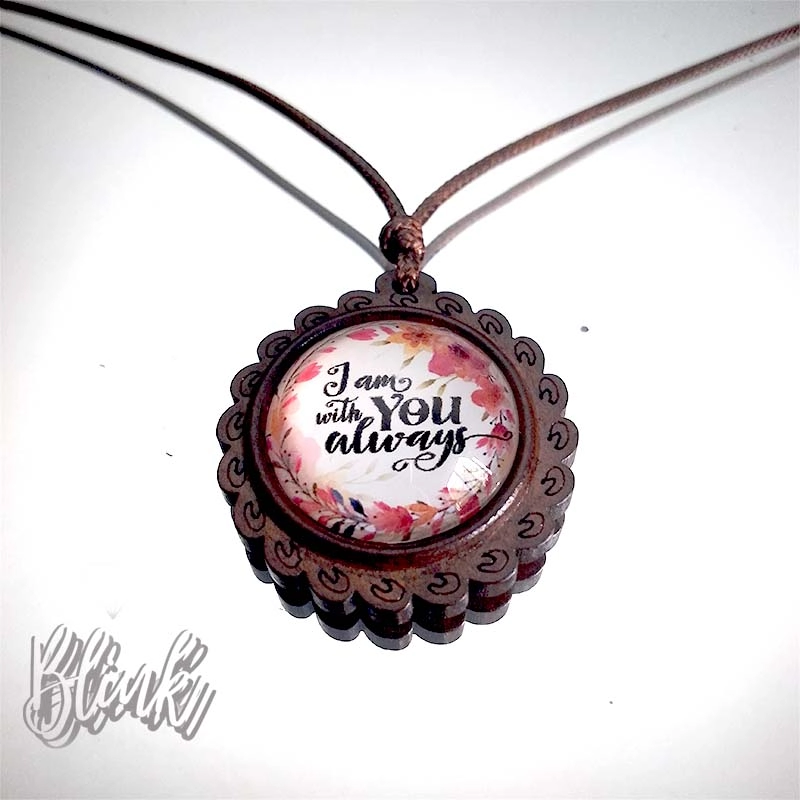 I am with you always Wooden Cabochon Necklace