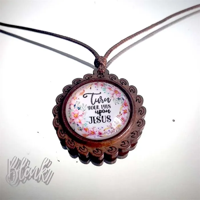 Turn your eyes upon Jesus Wooden Cabochon Necklace